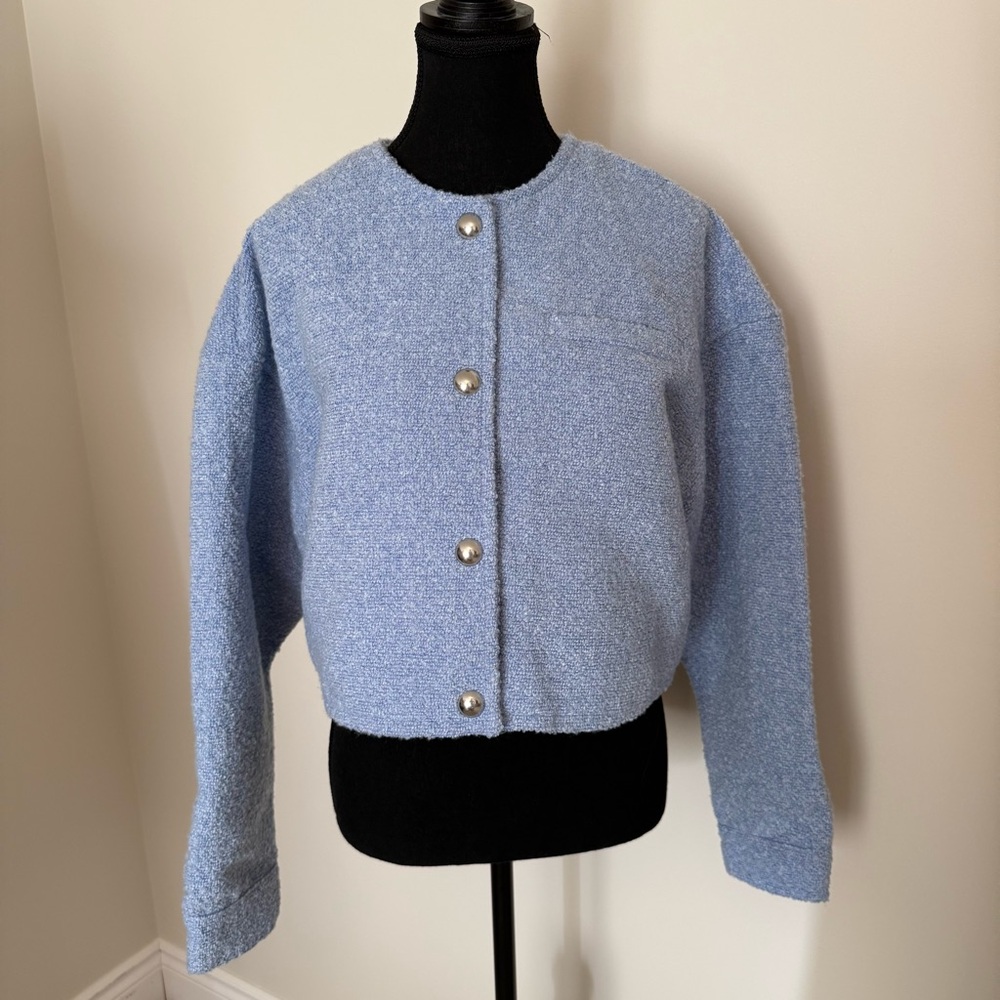 H&M NWT BLUE CROPPED TWEED COAT - Picture 2 of 6